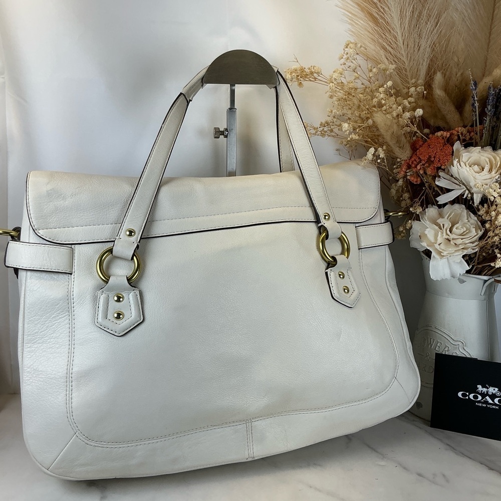 Coach Campbell White Leather Flap Buckle Satchel Bag - Picture 8 of 17